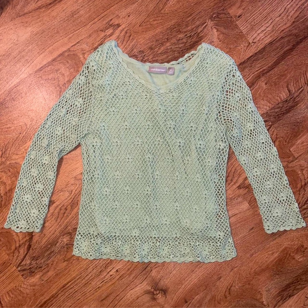 Vtg Cottage Fairy Core Sage Green Crochet top Women’s size Medium